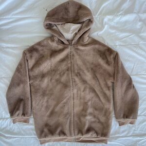 Taupe Plush Teddy Zip-Up Jacket